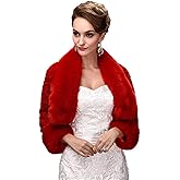 Oncefirst Women's Winter Faux Fur Wedding Jacket for Bride Wrap Shawl Bolero Jacket