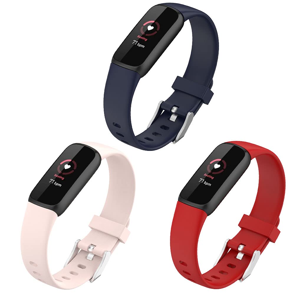 FunBand Compatible with Fitbit Luxe Strap Bands, Soft Silicone Classic Wristband Bracelet Band Accessory Replacement Wristbands fit for Fitbit Luxe Smart Watch (3 Pack)