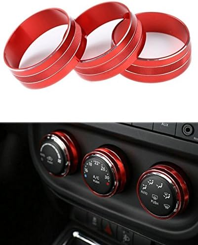 Jeep Wrangler Red Audio Air Conditioning Button Cover Decoration Twist Switch Ring Trim for Jeep Wrangler JK JKU Compass Patriot 2011-2017