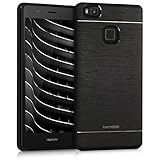kwmobile Premium hard case for Huawei P9 Lite with reinforced back of brushed aluminium in black