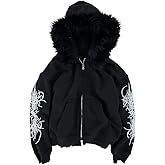 GESALOP Oversized Y2k Zip Up Hoodie Fur Jackets Winter Teen Emo Grunge 2000s Clothes Vintage Streetwear Women Men