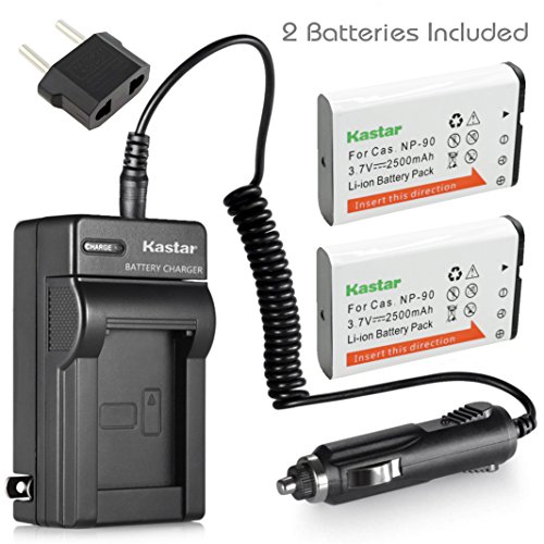 Kastar Battery (2-Pack) and Charger Kit for Casio NP-90 work with Casio Exilim EX-H10 EX-H15 EX-H20G EX-H20GBK EX-H20GSR EX-FH100 EX-FH100BK Cameras