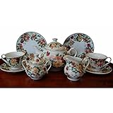 Antique Rose Fine China Childs Size Tea Party Tea Set -Service For Two With Keepsake Storage Hat Box