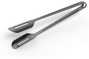 Everdure Tri-Series Pro BBQ Charcoal Tongs, Titanium Coated Stainless Steel Tongs for Coal or Wood Chips, Extra Long and Lightweight, 18.3 Inches Long, Great Tongs for Cooking on Charcoal Grill
