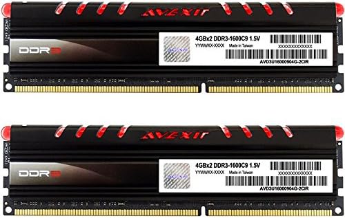 Avexir Core Series 8GB 2X4GB DDR3-1600 9-9-9-24 1.5V Red LED Dual Channel Memory Kit - Black