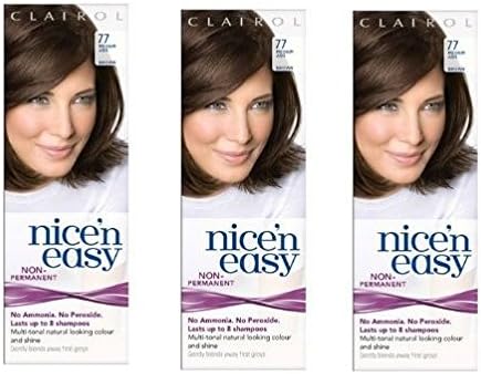 Clairol Nice n Easy Hair Color #77 Medium Ash Brown, UK Loving Care (Pack of 3) + FREE Curad Dazzle Bandages 25 Ct