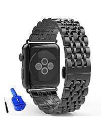 HUANLONG   Pulsera de repuesto de acero inoxidable sólido con 3 punteros y cierre plegable de doble botón, compatible con iWatch Iwatch Series 1 2 3 4