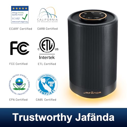 Purificador de Aire Filtro H13 HEPA, Purifica Polvo Alergias Olores, Silencioso 22dB para Recámara Oficina Departamento, Luz Nocturna Regulable (Negro)