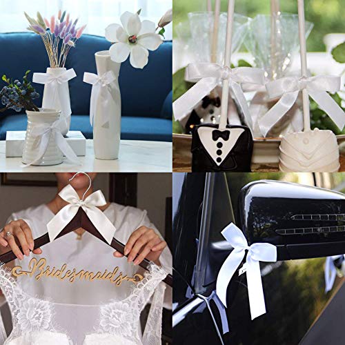 VGOODALL 100 STK. Autoschleifen Antennenschleifen Weiß Dekoschleifen Handgemacht Satinband für Auto Hochzeit Dekoration Feste