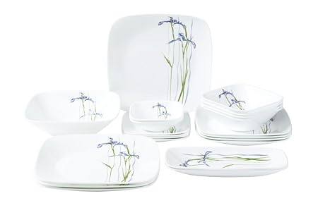 Corelle Square Round Shadow Iris Dinner Set, 21-Pieces