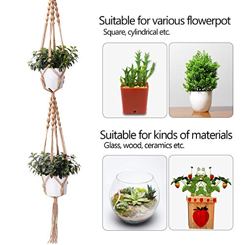 Macrame Plant Hangers, PEMOTech 50 Inch Double Hanging Plant Holder, Plant Hangers Hold Up 45 Pound Plant Pot, Handmade Natural Jute Fiber (Pack of 2)
