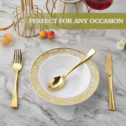 JOLLY PARTY 60 Disposable Gold Plastic Dessert Bowls, 12 oz Soup Bowls