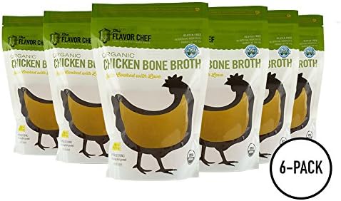 USDA Certified Organic Chicken Bone Broth (6 Pack) – Gelatin /Collagen Rich, Low Sodium, Gluten Free - Nutrient Dense Base for Soups, Grain Cookery , Braising - USA Made (.83 per ounce)