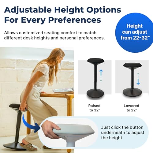Backerz Standing Desk Stool Chair, Height Adjustable Stool 21-31 inch for Office and Classroom, Swivel Stool, Anti-Slip Bottom Ergonomic Wobble Stool with Rocking Motion, Black