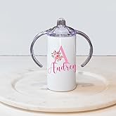 Personalized Floral Initial Sippy Cup Girls | Any Name or Text | Custom Baby Girl Gift | Tumblers for Toddlers | Stainless Steel Insulated Cups for Toddler | BPA Free