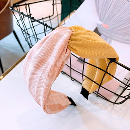 Headbands for Women Vintage Plaid PrintCriss Cross Elastic Hair Band Twisted Head Wrap Hair Accessory Pink