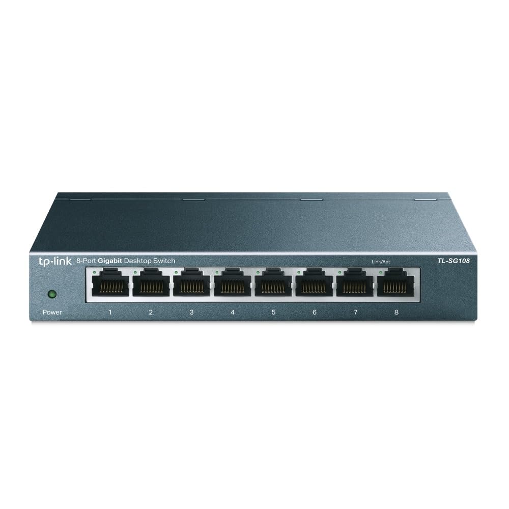 TP-Link TL-SG108 8-Port Gigabit Netzwerk Switch (Plug-and-Play, 8* RJ-45 LAN Ports, Metallgehäuse, IGMP-Snooping, unmanaged, lüfterlos) blau metallic 3