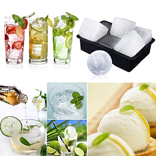 Ice Cube Trays Silicone Combo Mold, Silicone Sphere Ice Ball Maker with Lids and Large Square Ice Cube Molds for Whiskey & Cocktail Reusable BPA Free (Set of 2)