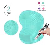 TailaiMei Makeup Brush Cleaning Mat,Set of 2 Silicone Cosmetic Washing Tool with Suction Cups(Green)