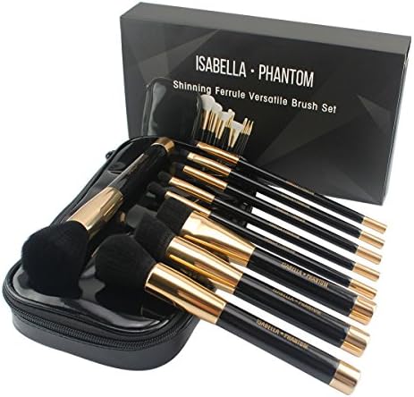 ISABELLA PHANTOM 9 Pcs Shinning Ferrule Makeup Brush Set with Designed Case (Black)
