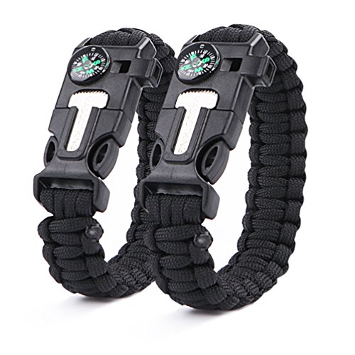 MASCOTKING Emergency Paracord Bracelets Braided Tactical Survival Gear Flint Fire Starter Whistle Compass Scraper Outdoor Survival Kit For Camping Hiking Fishing - Thumbnail 6