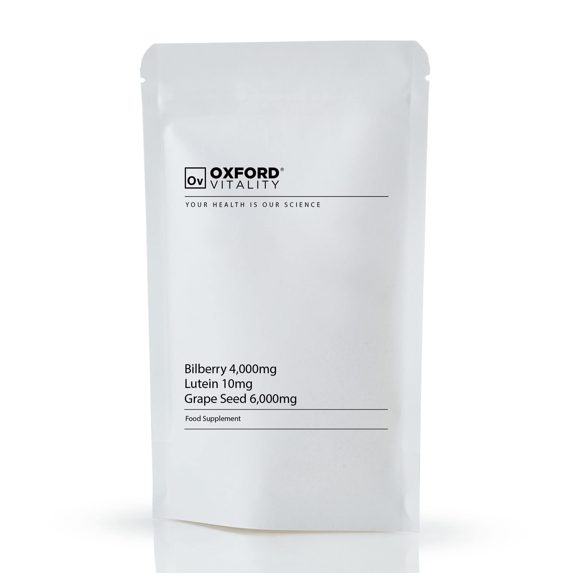 Oxford Vitality Bilberry Lutein & Grape Seed Tablets | Vision Care Supplement for Eye Health and Antioxidant Support | Multi Ingredient Daily Formula | Pack of 500