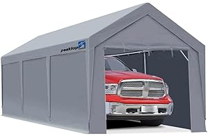 PEAKTOP OUTDOOR 10x20 ft Upgraded Heavy Duty Carport Car Canopy with Removable Sidewalls & Zipper Doors, Portable Garage Tent Boat Shelter with Reinforced Triangular Beams, Gray