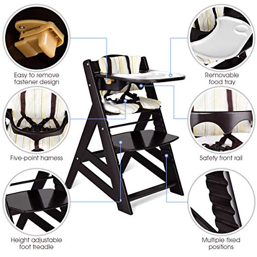 Costzon Wooden High Chair, Baby Dining Chair with Adjustable Height