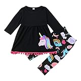 puseky Toddler Baby Girls Pony Long Sleeve Pom Poms Shirt & Leggings Pant Clothes Set (Black, 2T-3T)