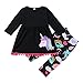 puseky Toddler Baby Girls Pony Long Sleeve Shirt Top & Leggings Pant Clothes Set (Black, 2T-3T)