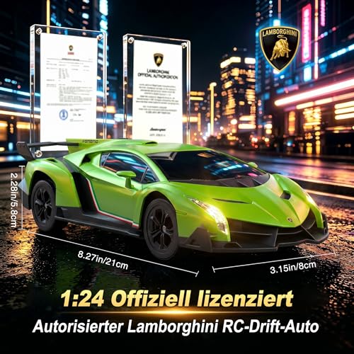 Lamborghini Remote Controlled Car from 6-12 Years, 1:24 RC Drift Car with 2 Rechargeable Batteries and 2 Sets of Interchangeable Tyres 25 km/h, Toy Gifts for Boys from 6 7 8 9 10 11 12 Years