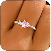 925 Sterling Silver Adjustable Engagement Rings for Women Mother 14K Gold Plated Heart Shaped Birthstone Promise Eternity Ring for Her Dainty Pink Cubic Zirconia Statement Band Rings Wedding Jewelry Valentines Day Gifts