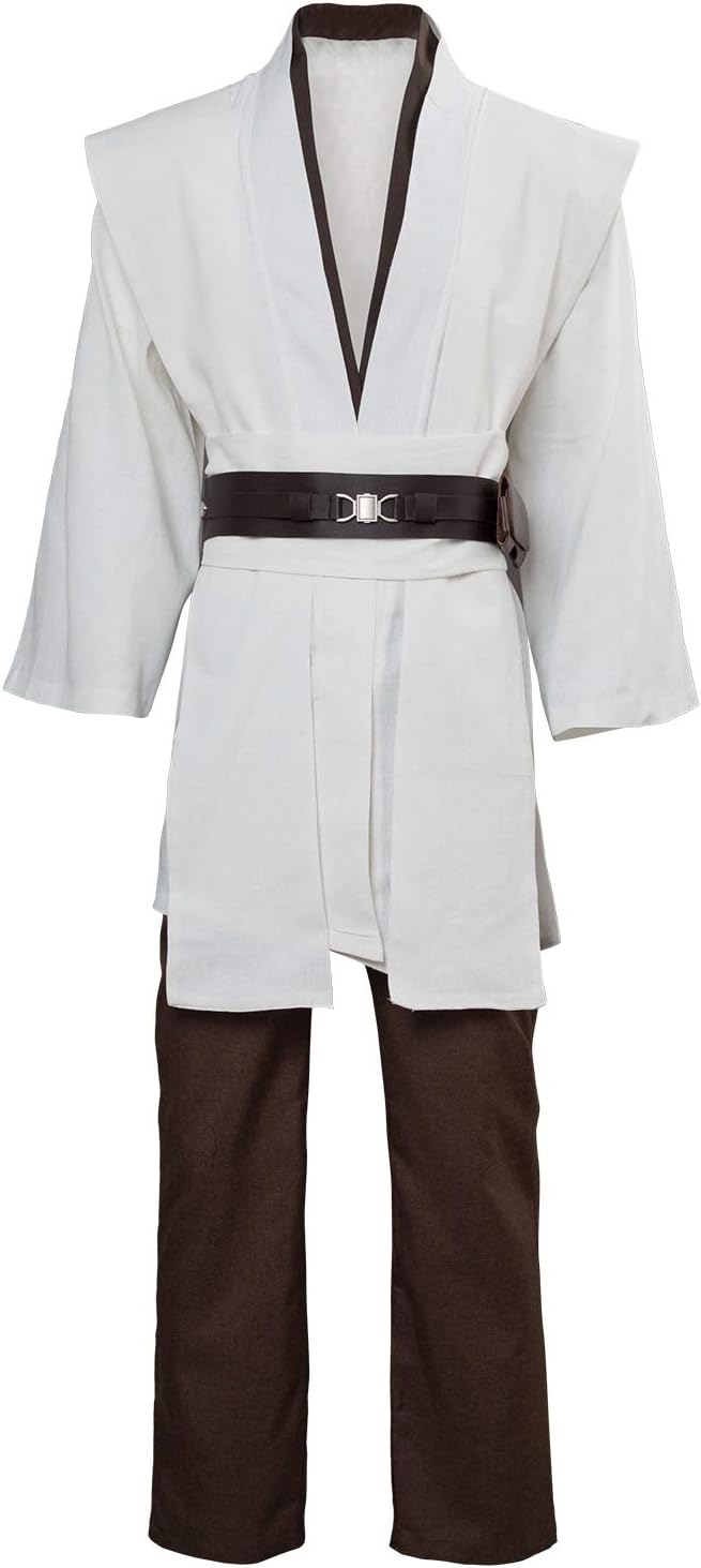 xingyueshop Adult Movie Costume Halloween Mens Medieval Costume White/Brown/Black Tunic with Brown/Black Hooded Cape Cloak Robe,XL