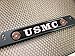USA Patriotic Anodized Aluminum Thin Top | Narrow Top Car License Plate Frame with USMC | Marines - Black Insert with Free caps - Black