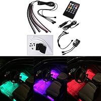 Xcellent Global 4pcs 12 Inch 8 Color Car Interior Light LED Decoration Atmosphere Neon Light Strip Under Dash Light Kit with Sound Active Function Wireless IR Remote Control DC 12V Car Charger AT010