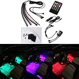 Xcellent Global 4pcs 12 Inch 8 Color Car Interior Light LED Decoration Atmosphere Neon Light Strip Under Dash Light Kit with Sound Active Function Wireless IR Remote Control DC 12V Car Charger AT010