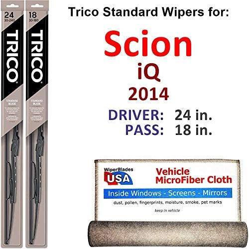 Wiper Blades for 2014 Scion iQ Driver & Passenger Trico Steel Wipers Set of 2 Bundled with Bonus MicroFiber Interior Car Cloth