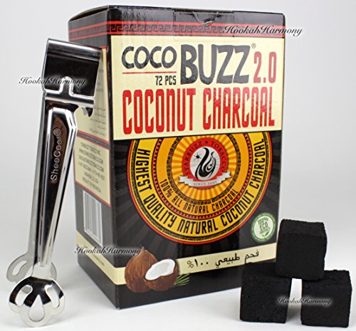 72 pcs Starbuzz Cocobuzz 2.0 Natural Coconut Shell Charcoal Coal Shisha Hookah BONUS Sheecool TONGS