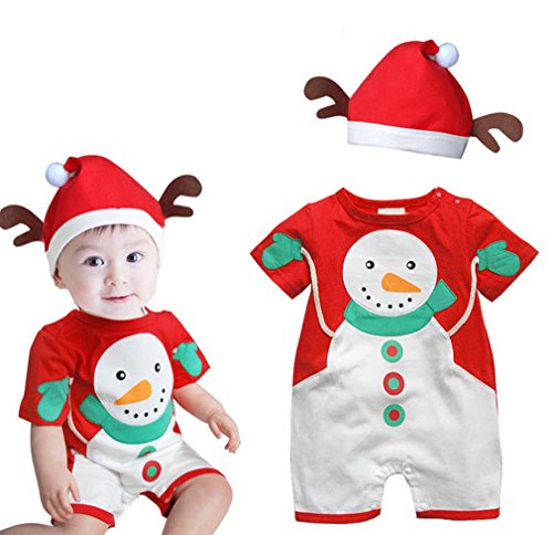 Baby Boy Christmas Romper Hat Santa New Year Costumes Red 12-24m