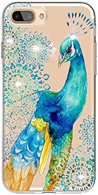 iPhone 7 Plus Case, UZUO iPhone 7 Plus TPU Case Luxury Bling Diamond Crystal Clear Soft TPU Silicone Back Cover with Cute Pattern for 5.5 inch iPhone 7 Plus (peacock)