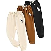 Nivne Tco Toddler Boys Jogger Sweatpants Kids Active Pants with Dinosaur Pattern & Decorative Bow 3 Pack Athletic Pants Set