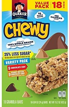 Quaker Chewy Granola Bars, 25% Less Sugar Variety Pack, 18 Bars, Net Wt. 15.2 oz - Pack of 6