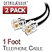 (2 Pack) 1 Foot Telephone Cord, Professional Grade Made in USA, 6P4C Male RJ11 Plugs with 50 Micron Gold Contacts, Pure Copper Wire Phone Line Cable (12 Inches, Black)