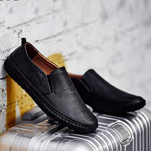 Men's Leather Loafers Casual Breathable Fashion Business Driving Boat Formal Shoes (US:10.5, Black)