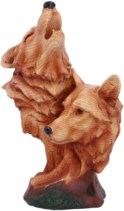 Nemesis Now Natural Call Howling Wolf Wood Effect Bust, Polyresin, One Size, Brown, 23cm