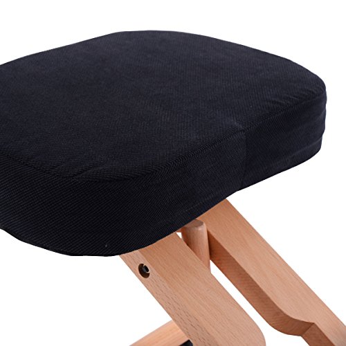 Ergonomic Kneeling Chair Wooden Adjustable Mobile Padded Seat and Knee Rest New Black