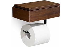 Rzoklot Acacia Wood Toilet Paper Holder with Shelf, Wall Mounted Toilet Paper and Wipes Holder with Storage Box, Bathroom Tis