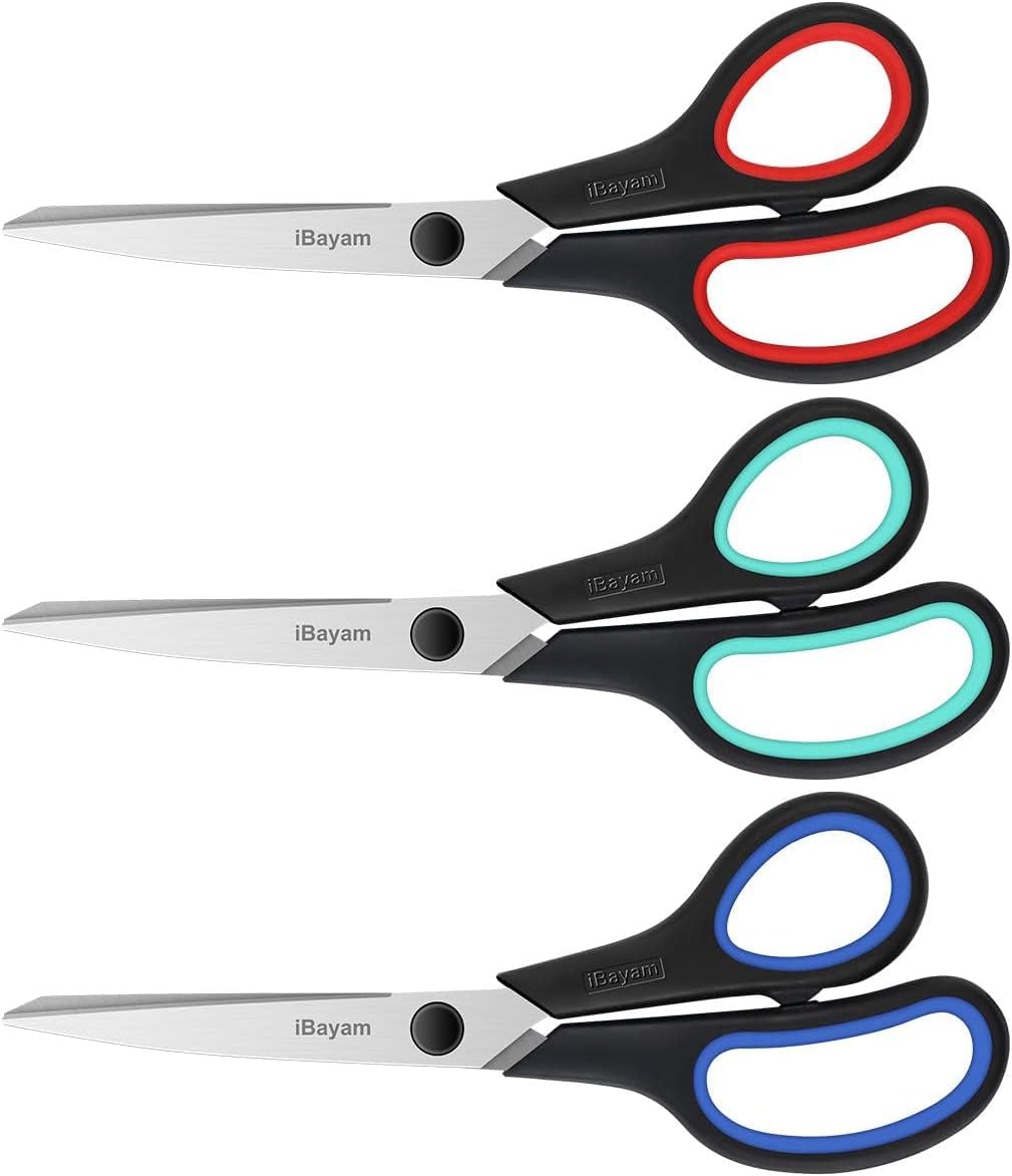 Photo 1 of 3 Pack 8" Stainless Steel Scissors with Ultra Sharp Blades and Comfort Grip Handles Scissors All Purpose For Office Home School Sewing Crafts