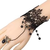 Yazilind Black Lace Slave Bracelets with Ring Lolita Butterfly Spider Tassels Beads