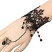 Yazilind Black Lace Slave Bracelets with Ring Lolita Butterfly Spider Tassels Beads